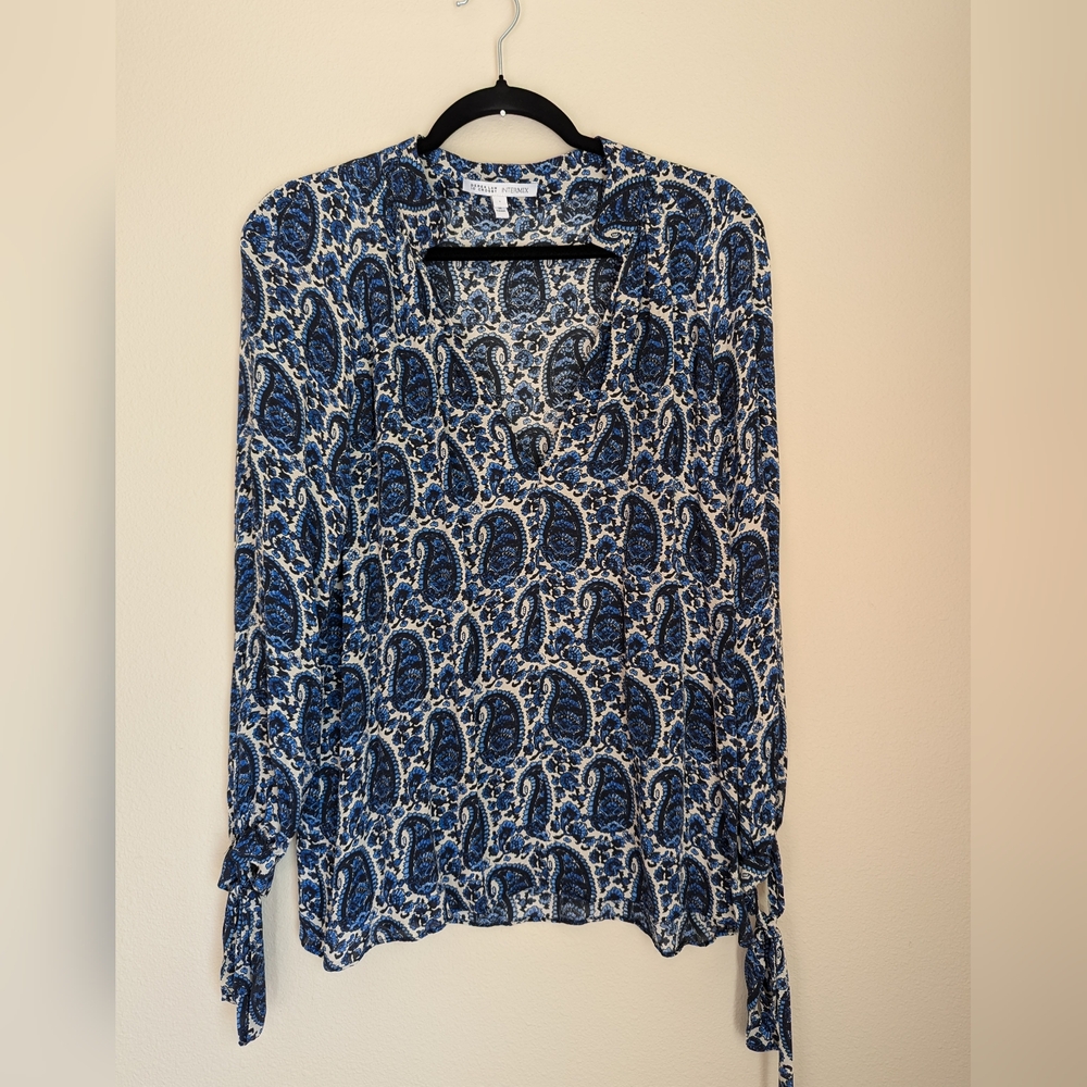 Derek Lam Intermix Blue Paisley Silk Blouse Size 2